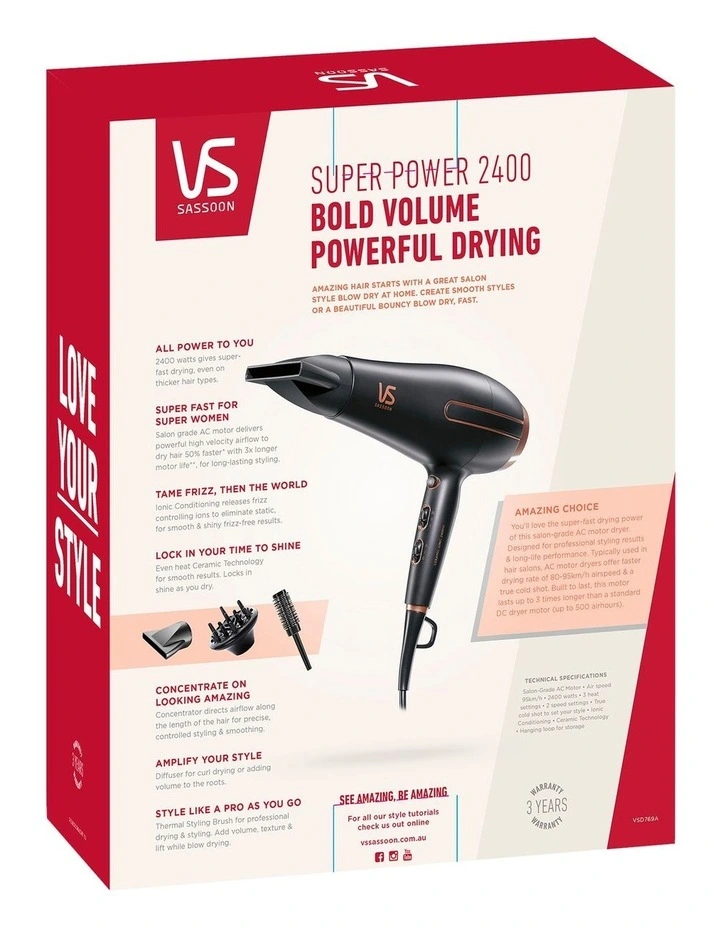 Super Power 2400 Hair Dryer In Black 8 Super Power 2400 Hair Dryer In Black - Image 6