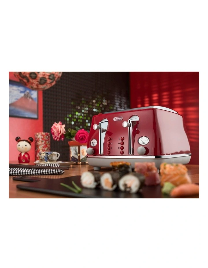 DeLonghi Icona Capitals Tokyo 4 Slice Toaster Red CTOC4003R 6 DeLonghi Icona Capitals Tokyo 4 Slice Toaster Red CTOC4003R - Image 4