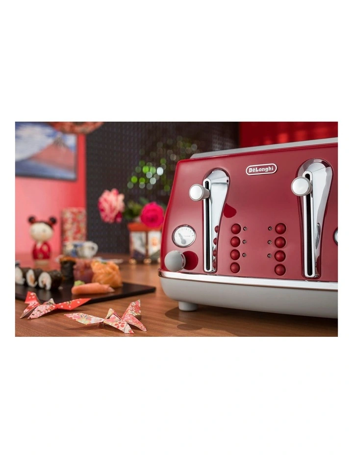 DeLonghi Icona Capitals Tokyo 4 Slice Toaster Red CTOC4003R 7 DeLonghi Icona Capitals Tokyo 4 Slice Toaster Red CTOC4003R - Image 5