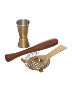 3 Piece Gift Boxed Brass Cocktail Tool Set