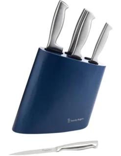 Modern Steel Metallic Baltic Blue 6 Piece Knife Block