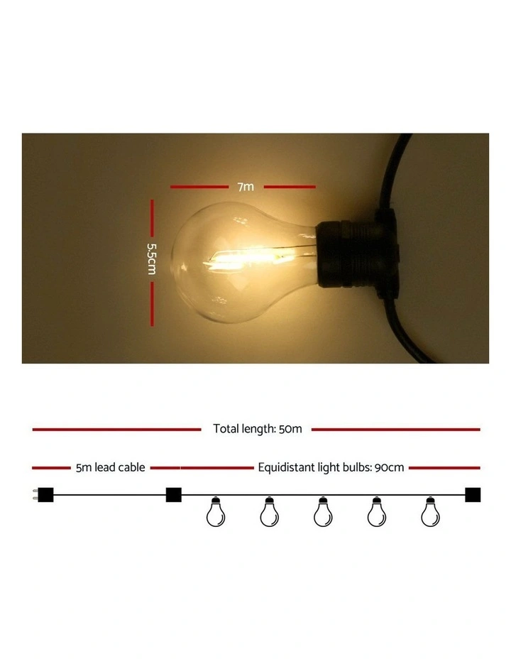 Jingle Jollys 50m LED Festoon String Lights Kits Wedding Party Christmas Outdoor Party Ambience 4 Jingle Jollys 50m LED Festoon String Lights Kits Wedding Party Christmas Outdoor Party Ambience - Image 2