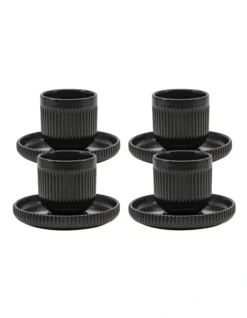 BRAE 4pc Espresso Cup And Saucer Set Black