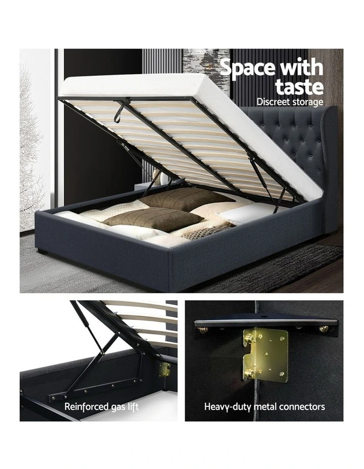 Queen Size Gas Lift Bed Frame Charcoal 6 Queen Size Gas Lift Bed Frame Charcoal - Image 4