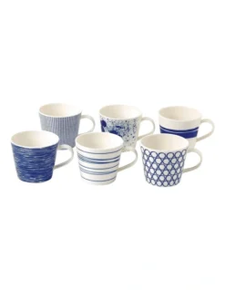 Royal Doulton Pacific 400ml Set Of 6 Mixed Mugs Multicolour Blues