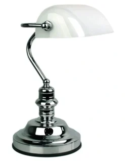 Banker's Touch Table Lamp Chrome/ Gloss Opal