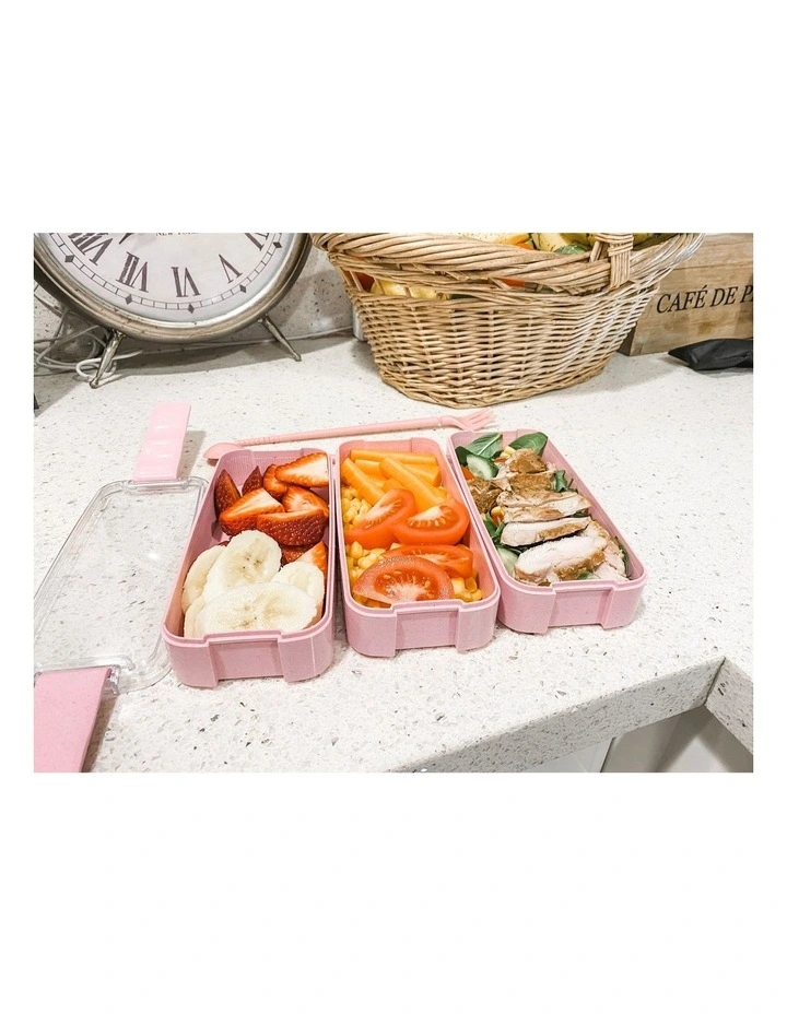 Bento Lunch Box 3 Tiered Pink 5 Bento Lunch Box 3 Tiered Pink - Image 3