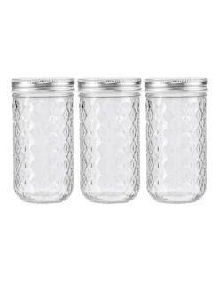 3PK 350ml Quilted Glass Conserve Canister Jar Food Storage Clear