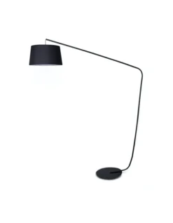Metal Arc Floor Lamp In Black Finish Wih Linen Taper Drum Round Shade Black