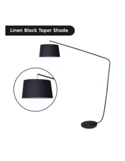 Metal Arc Floor Lamp In Black Finish Wih Linen Taper Drum Round Shade Black -Furniture Series Store 828975250 3 720x928