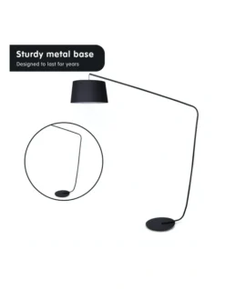 Metal Arc Floor Lamp In Black Finish Wih Linen Taper Drum Round Shade Black -Furniture Series Store 828975250 4 720x928