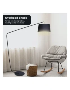 Metal Arc Floor Lamp In Black Finish Wih Linen Taper Drum Round Shade Black -Furniture Series Store 828975250 5 720x928