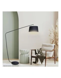Metal Arc Floor Lamp In Black Finish Wih Linen Taper Drum Round Shade Black -Furniture Series Store 828975250 6 720x928