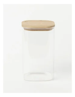 Square Bamboo And Glass Storage Canister With Lid 1600ml