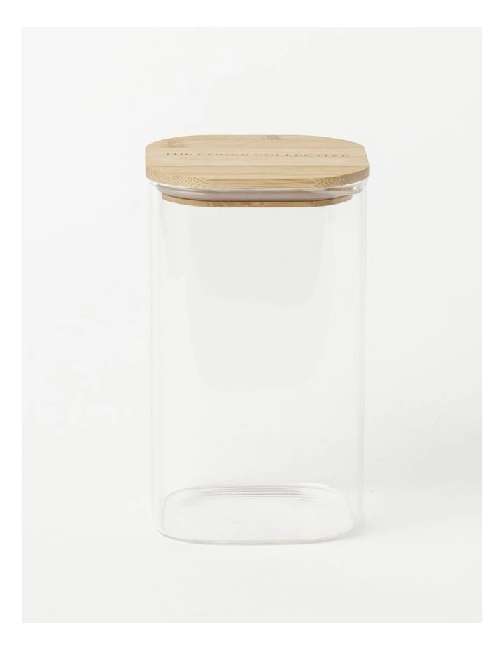 Square Bamboo And Glass Storage Canister With Lid 1600ml 3 Square Bamboo And Glass Storage Canister With Lid 1600ml