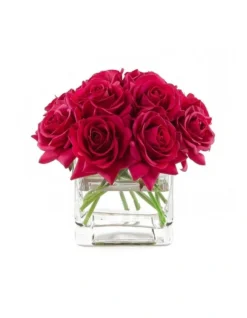 Real Touch Faux Silk Red Rose Arrangement
