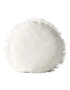 Vintage Linen Fringe 45cm Round Cushion In Sand