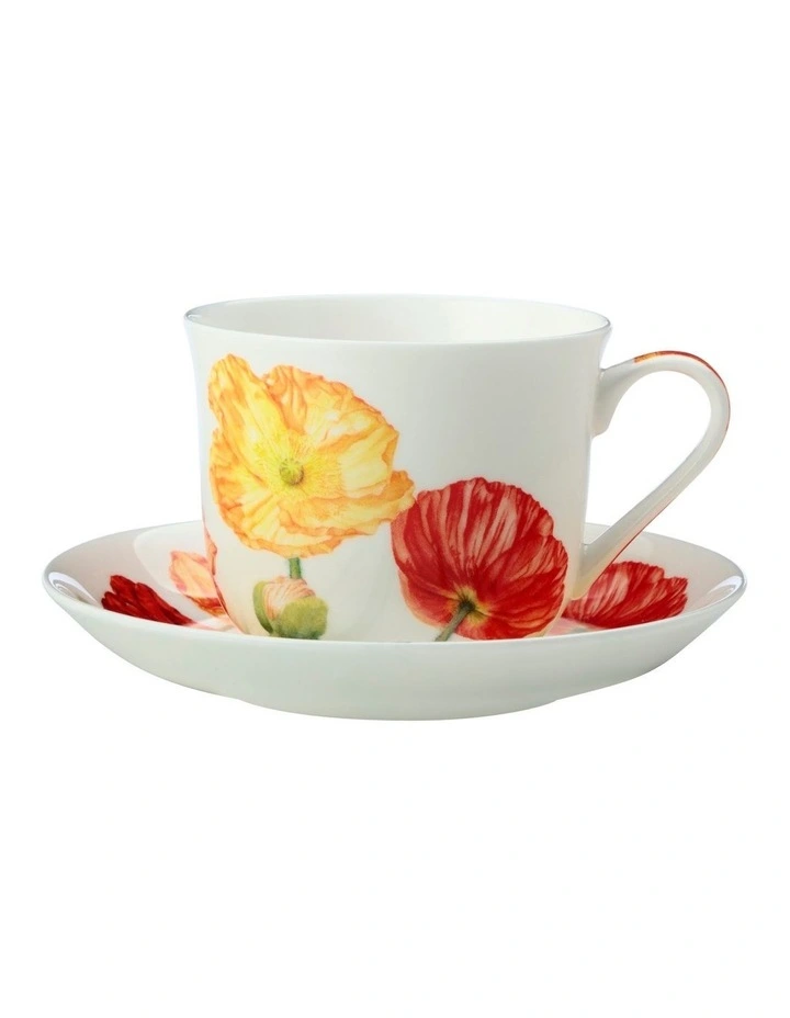 Maxwell & Williams Katherine Castle Floriade Breakfast Cup & Saucer 480ML Poppy Gift Boxed 3 Maxwell & Williams Katherine Castle Floriade Breakfast Cup & Saucer 480ML Poppy Gift Boxed