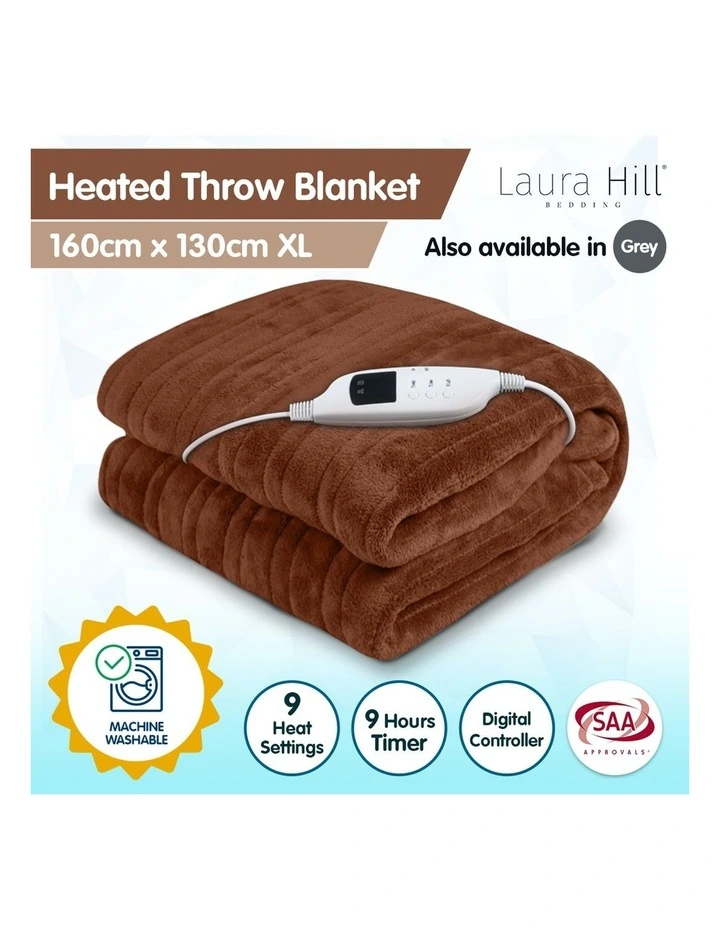 Heated Electric Blanket Throw Rug Coral Warm Fleece Winter Brown 4 Heated Electric Blanket Throw Rug Coral Warm Fleece Winter Brown - Image 2