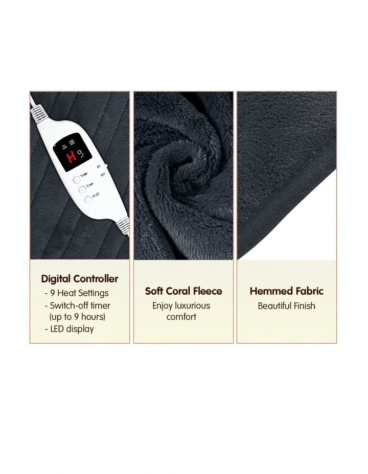 Heated Electric Blanket Throw Rug Coral Warm Fleece Winter Grey 5 Heated Electric Blanket Throw Rug Coral Warm Fleece Winter Grey - Image 3