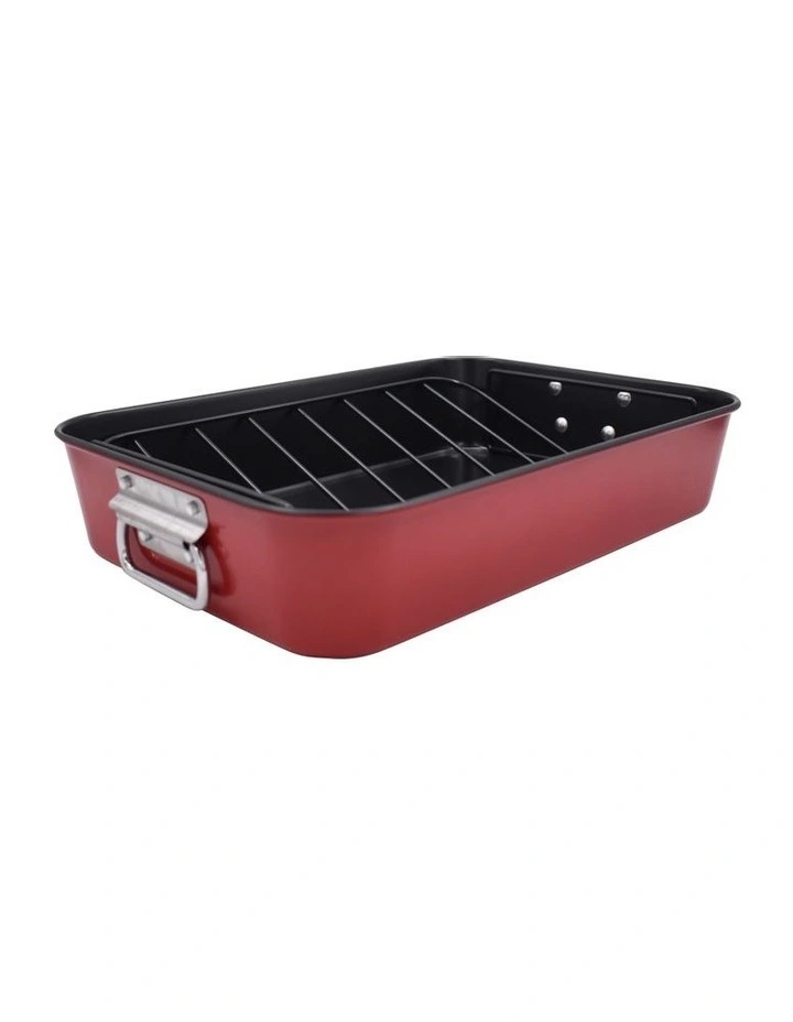 Colours Non-Stick Roaster With Rack 39x27x8cm Red 3 Colours Non-Stick Roaster With Rack 39x27x8cm Red