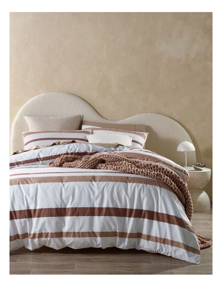 Lincoln Stripe Cotton Quilt Cover Set In Light Brown 3 Lincoln Stripe Cotton Quilt Cover Set In Light Brown