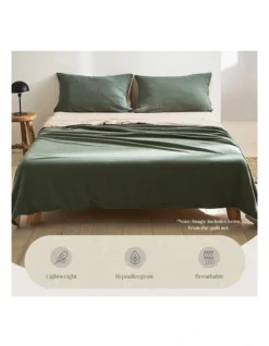 Cotton Double Sheet Set In Green/Beige -Furniture Series Store 884106730 5 720x928