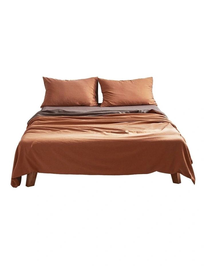 Cotton Double Sheet Set In Orange/Brown 4 Cotton Double Sheet Set In Orange/Brown - Image 2