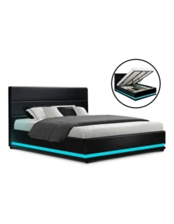 Lumi Gas Lift Bed Frame King Black Leather