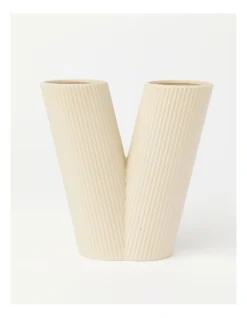 Letter V Ceramic Vase 15.3x5.3x15.2cm In Beige