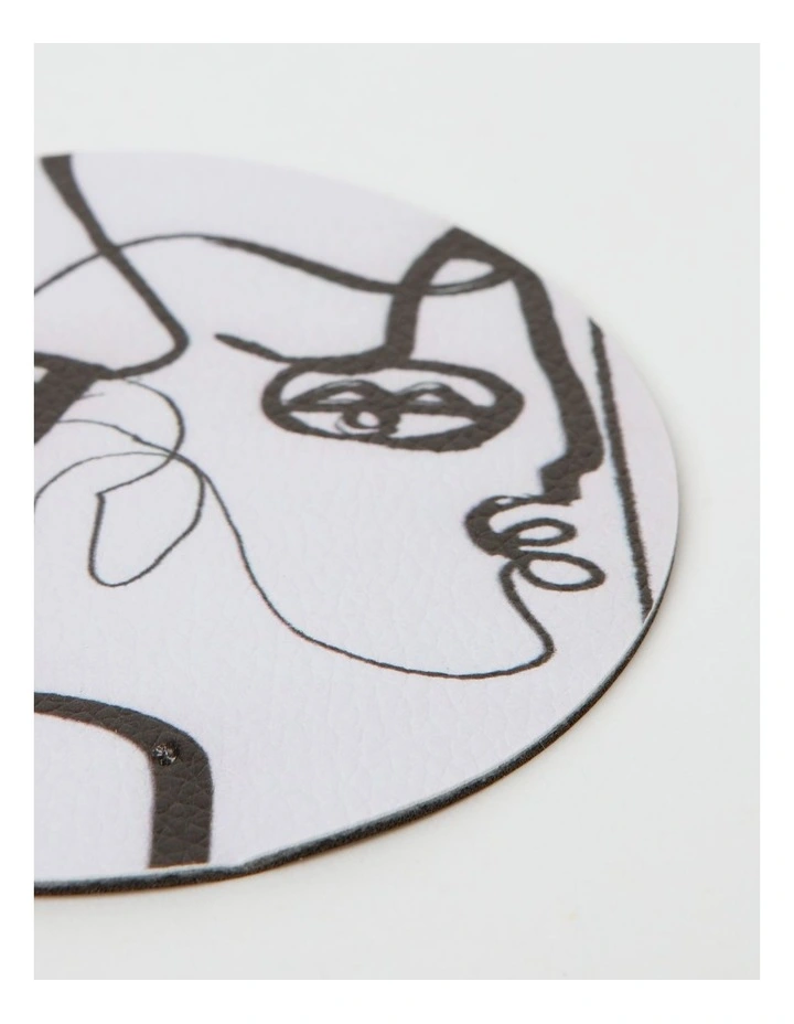 Leather Look Coaster Faces In Black And White Round 4 Leather Look Coaster Faces In Black And White Round - Image 2