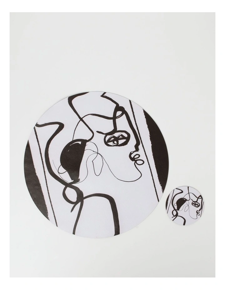 Leather Look Coaster Faces In Black And White Round 5 Leather Look Coaster Faces In Black And White Round - Image 3
