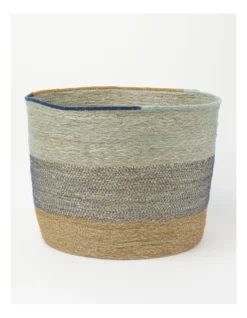 Summer Seagrass Storage Basket Small 36x36x28cm In Natural/Blue