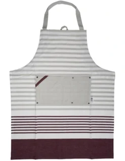 Grain House Stripe Apron In Burgundy And Warm Grey
