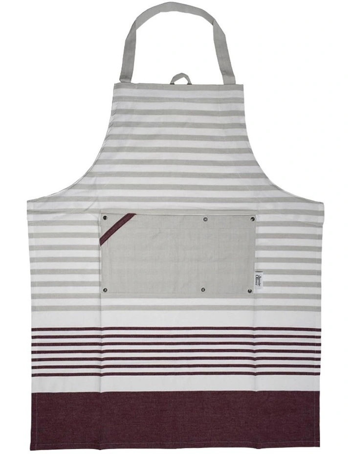 Grain House Stripe Apron In Burgundy And Warm Grey 3 Grain House Stripe Apron In Burgundy And Warm Grey