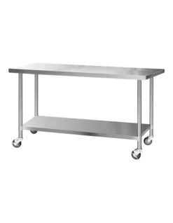 Commercial Stainless Steel Kitchen Bench Prep Table W/ Wheels 1829x76mm Silver