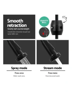 Wels Pull Out Kitchen Tap In Black -Furniture Series Store 925311610 7 720x928