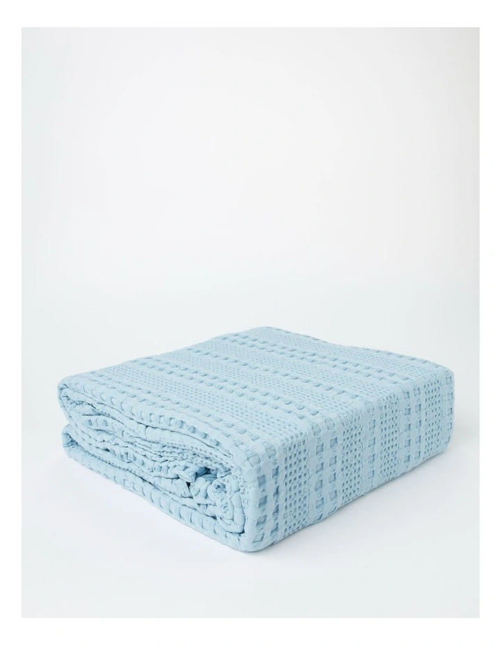 Cotton Waffle Blanket In Blue 4 Cotton Waffle Blanket In Blue - Image 2