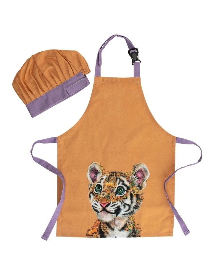 Maxwell & Williams Marini Ferlazzo Wild Planet Kids Apron & Hat Set Tiger In Yellow 3 Maxwell & Williams Marini Ferlazzo Wild Planet Kids Apron & Hat Set Tiger In Yellow