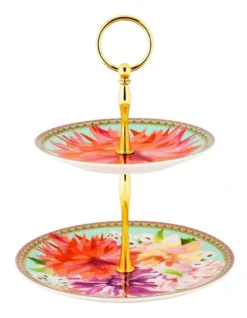 Maxwell & Williams Teas & C's Dahlia Daze 2 Tiered Cake Stand Gift Boxed In Multi