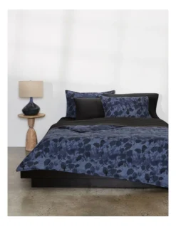 Calvin Klein Shadow Blooms Quilt Cover Set In Indigo