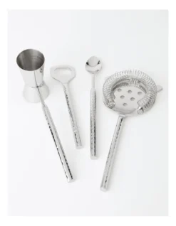 Alpha Hammered Bar Tool Set Of 4 In Silver