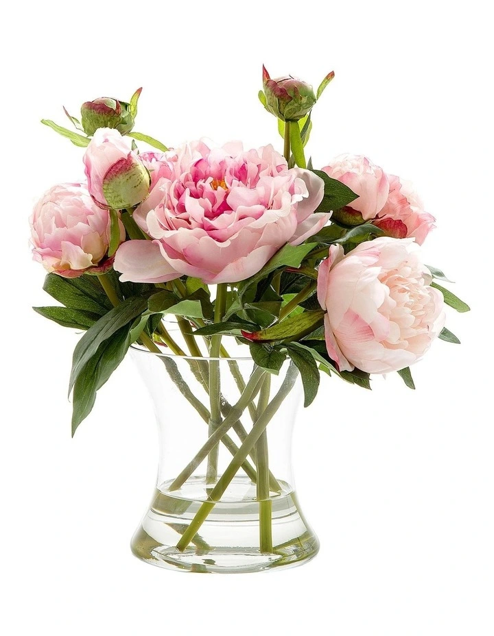 Peony In Water In Glass Vase In Pink 3 Peony In Water In Glass Vase In Pink