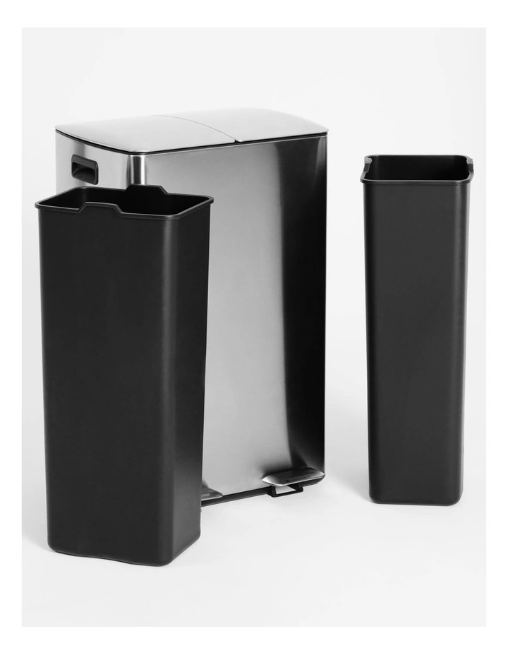 60L Dual Compartment Stainless Steel Pedal Bin In Silver 5 60L Dual Compartment Stainless Steel Pedal Bin In Silver - Image 3