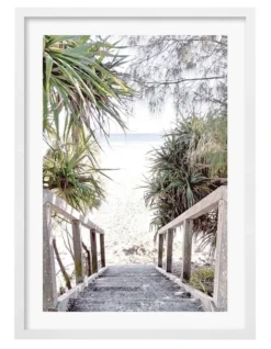 Profile Wategos Beach Stairs Art Print A3 In White Frame Australian Made
