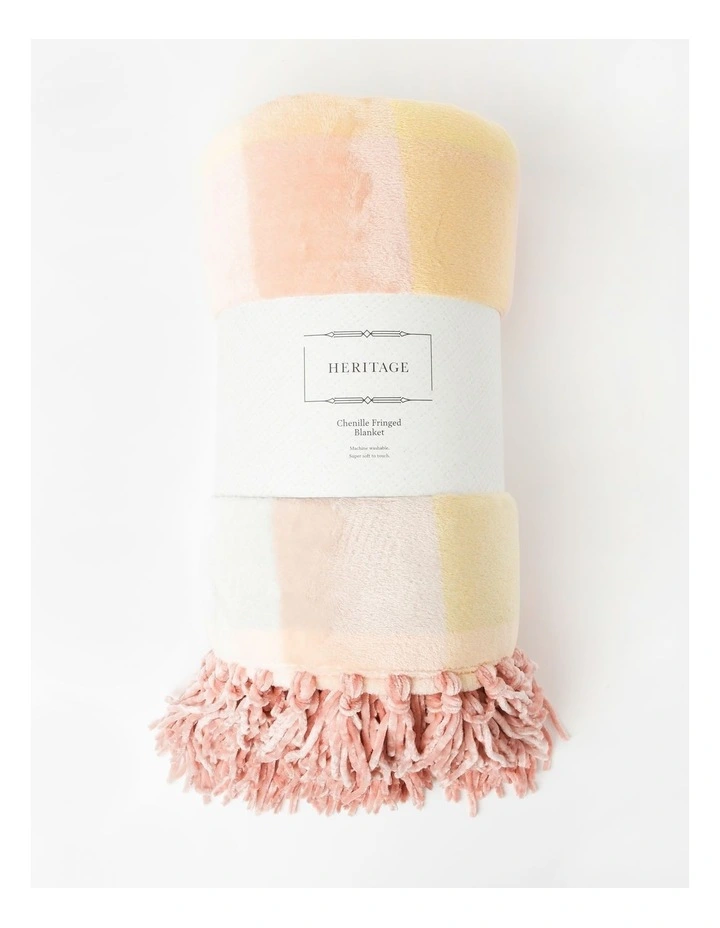 Heritage Chenille Fringe Blanket In Pink Check 3 Heritage Chenille Fringe Blanket In Pink Check
