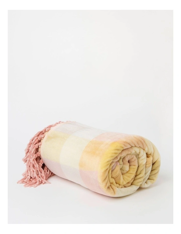Heritage Chenille Fringe Blanket In Pink Check 4 Heritage Chenille Fringe Blanket In Pink Check - Image 2