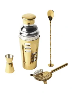 Mixologist 750ml Cocktail Bartender 4 Piece Set In Gold