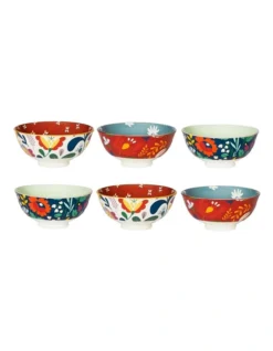 Floral Porcelain Polish Rice Bowls Set Of 6 In Multi
