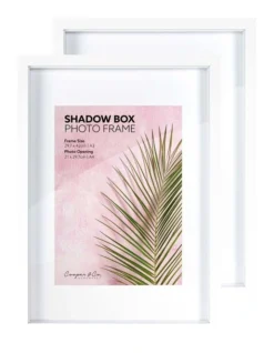 Set Of 2 A3 Mat To A4 Shadow Box Photo Frames In White